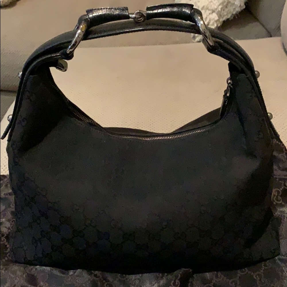 Gucci black canvas hobo bag